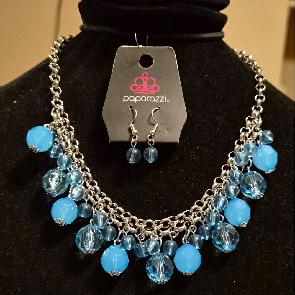 Paparazzi Blue & Silver Necklace & Earrings Set Adjustable Fiesta Fabulous